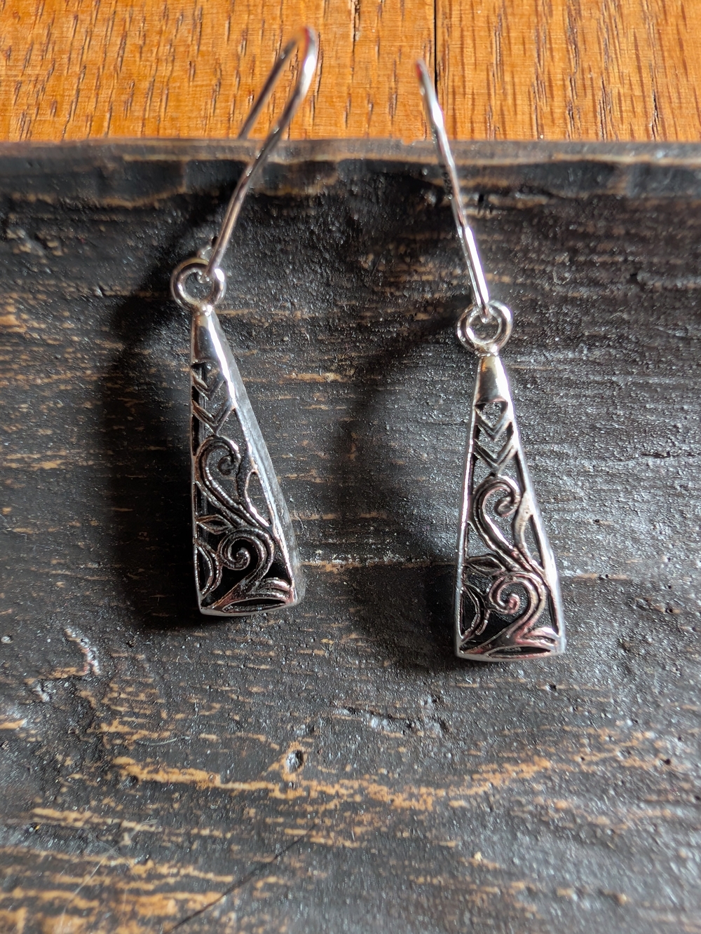 Filigree Tapered Dangle Earrings - Silver